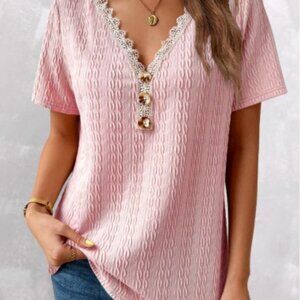 Pink Lace Trim Women's Top 5X